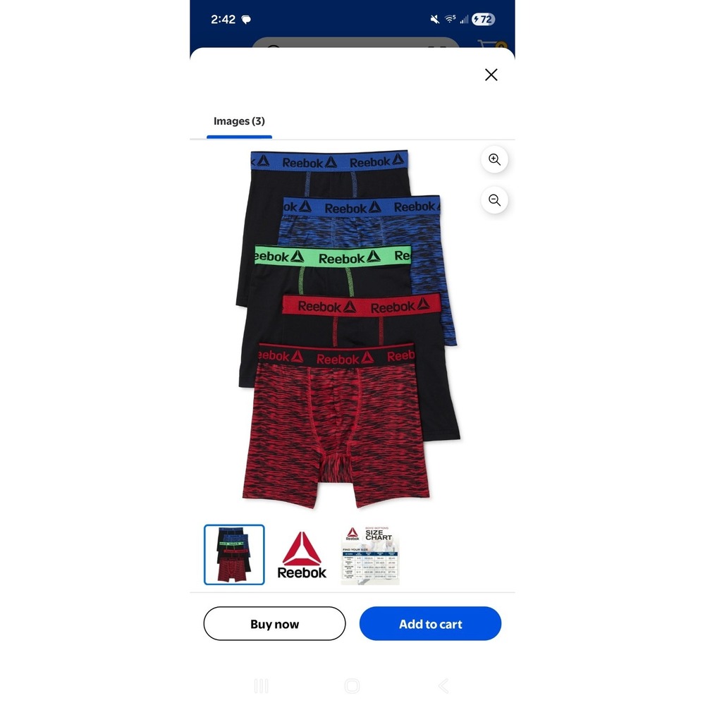 Boys Performance Boxer Briefs Reebok Size Large 12/14 Black 5 Pack New in Box